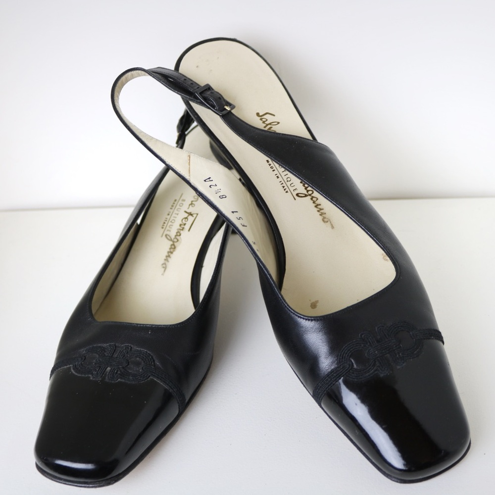 Salvatore Ferragamo Black Leather Slingback Heels